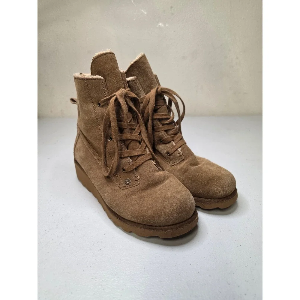 Bearpaw Krista Women 7 Hickory Suede Lace Up Winter Wedge Boots